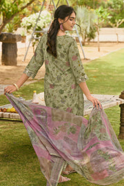 Pure Mal Chanderi Hand Block Print Salwar Kmaeez In Sea Green Colour